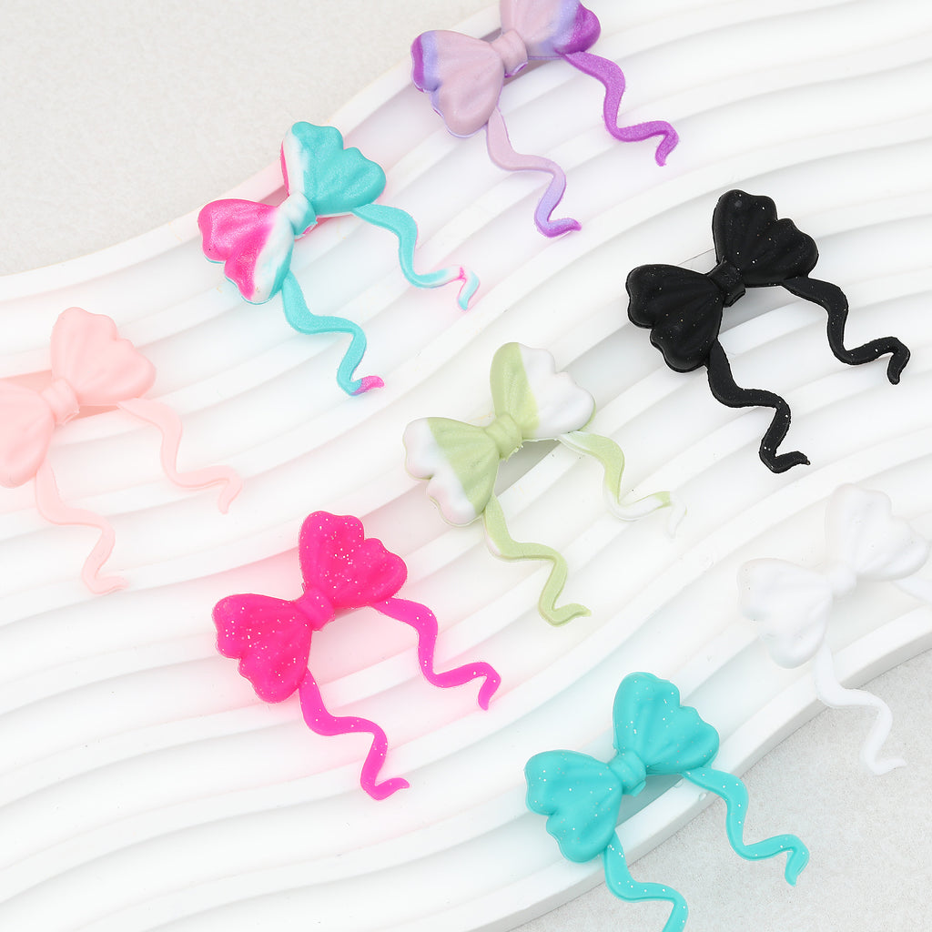 Tie Dye Glitter Bow Silicone Focal Beads 20pcs