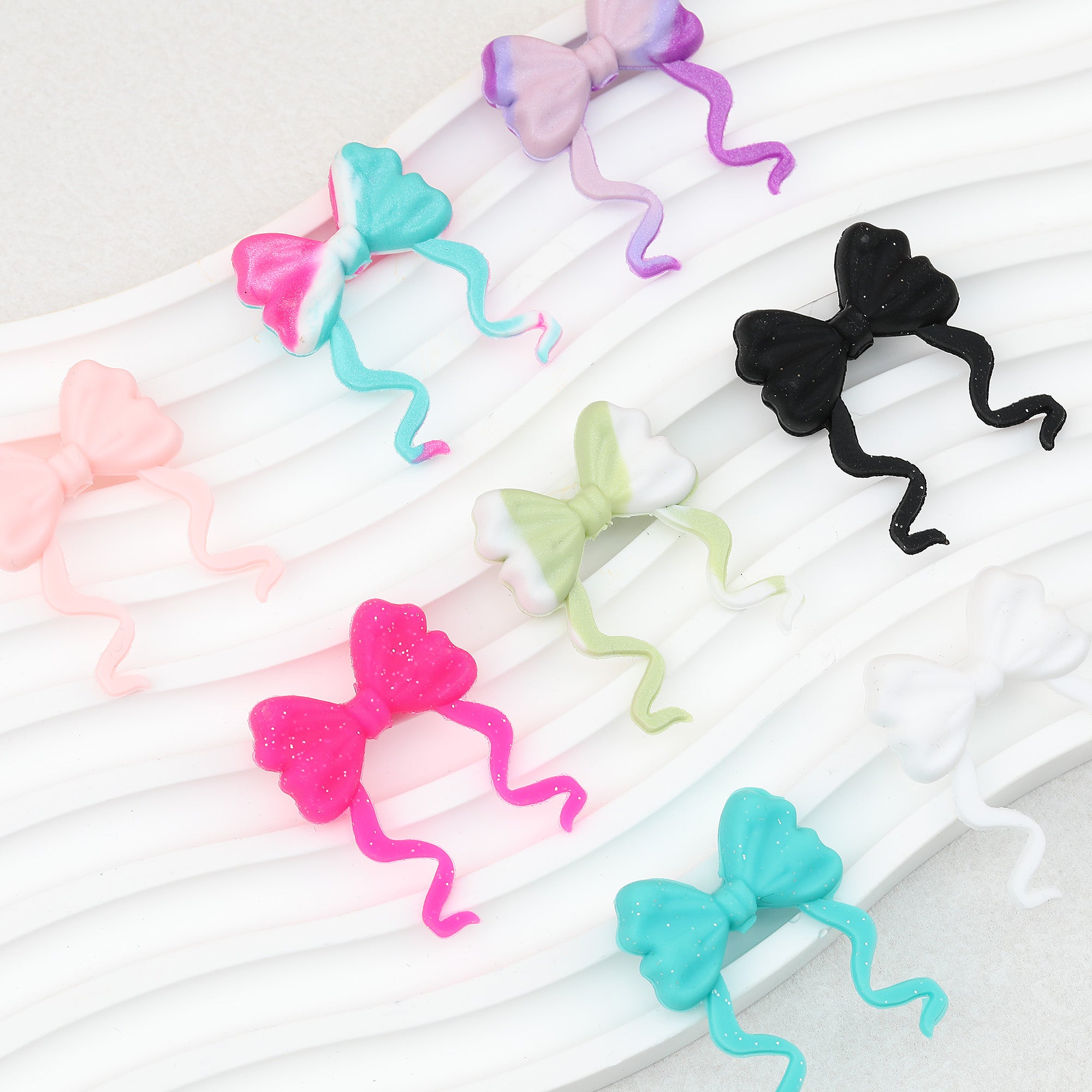 Tie Dye Glitter Bow Silicone Focal Beads 20pcs