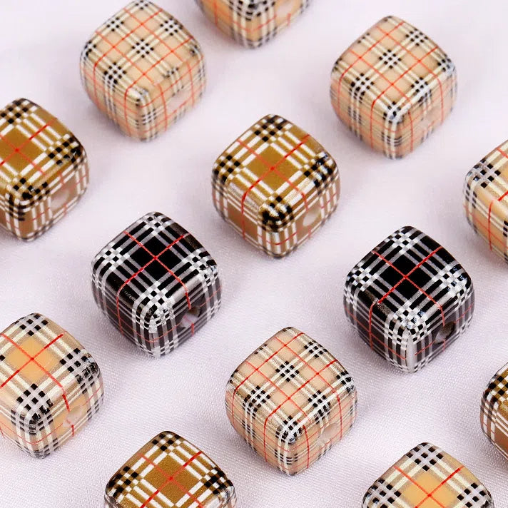 Burberry Style Printed Acrylic Square Beads 14mm 40pcs 3