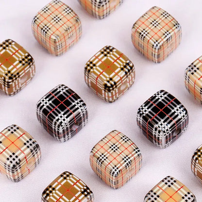Burberry Style Printed Acrylic Square Beads 14mm 40pcs 3