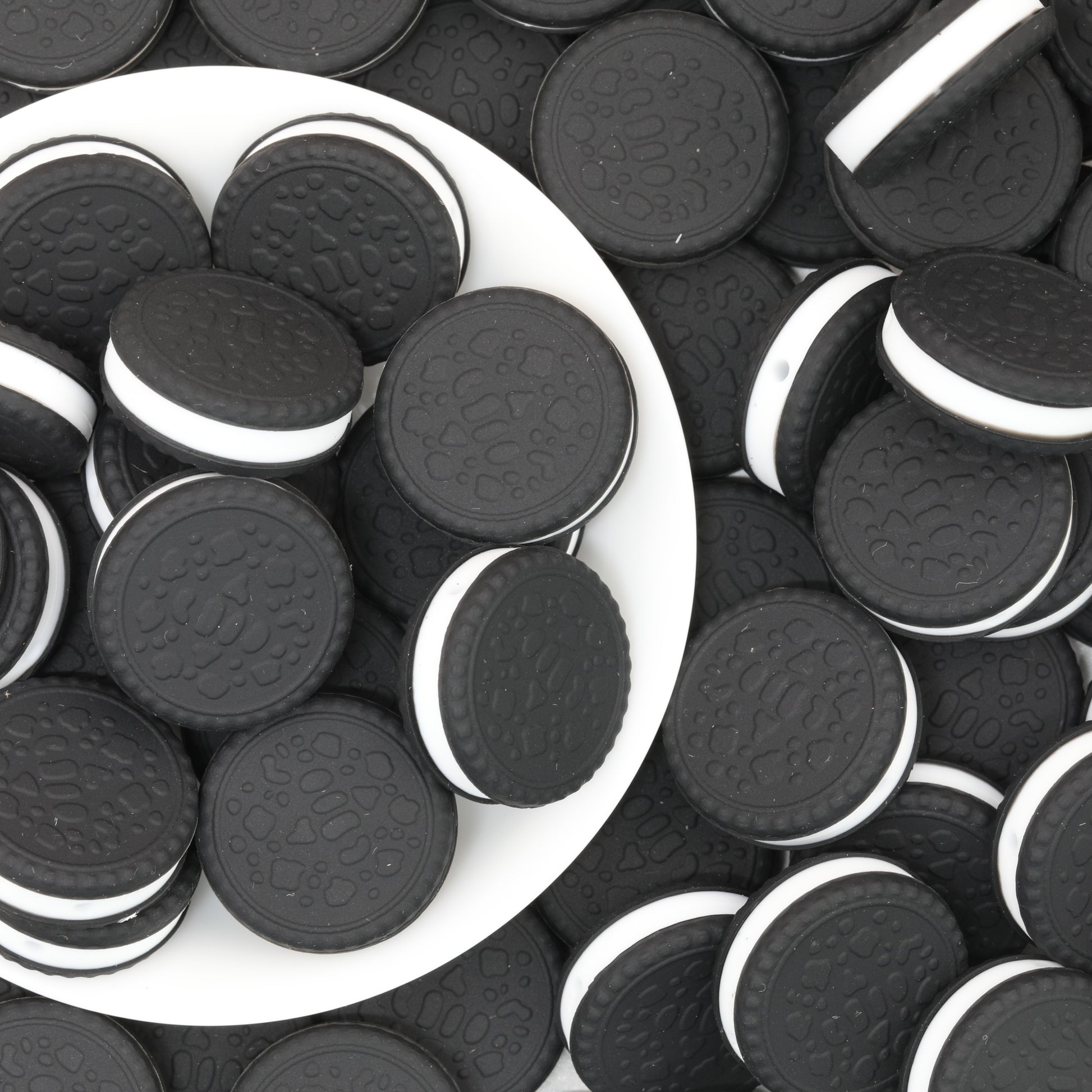 3D Black Cookie Silicone Focal Beads 20pcs