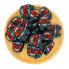 Silicone Focal Beads ABC Apple Car Circle Badge Front View 20pcs 2