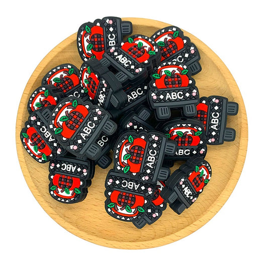Silicone Focal Beads ABC Apple Car Circle Badge Front View 20pcs 2