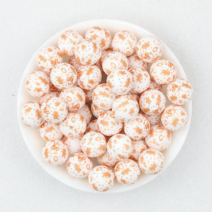 Christmas Theme 15mm Printed Silicone Round Beads 50pcs - Orange Santa