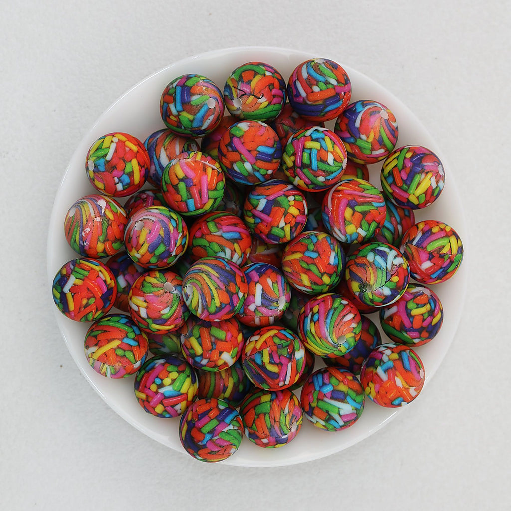 15mm Patterned Printed Silicone Round Beads Bright Colors 50pcs - Book Wall