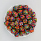 15mm Patterned Printed Silicone Round Beads Bright Colors 50pcs - Book Wall