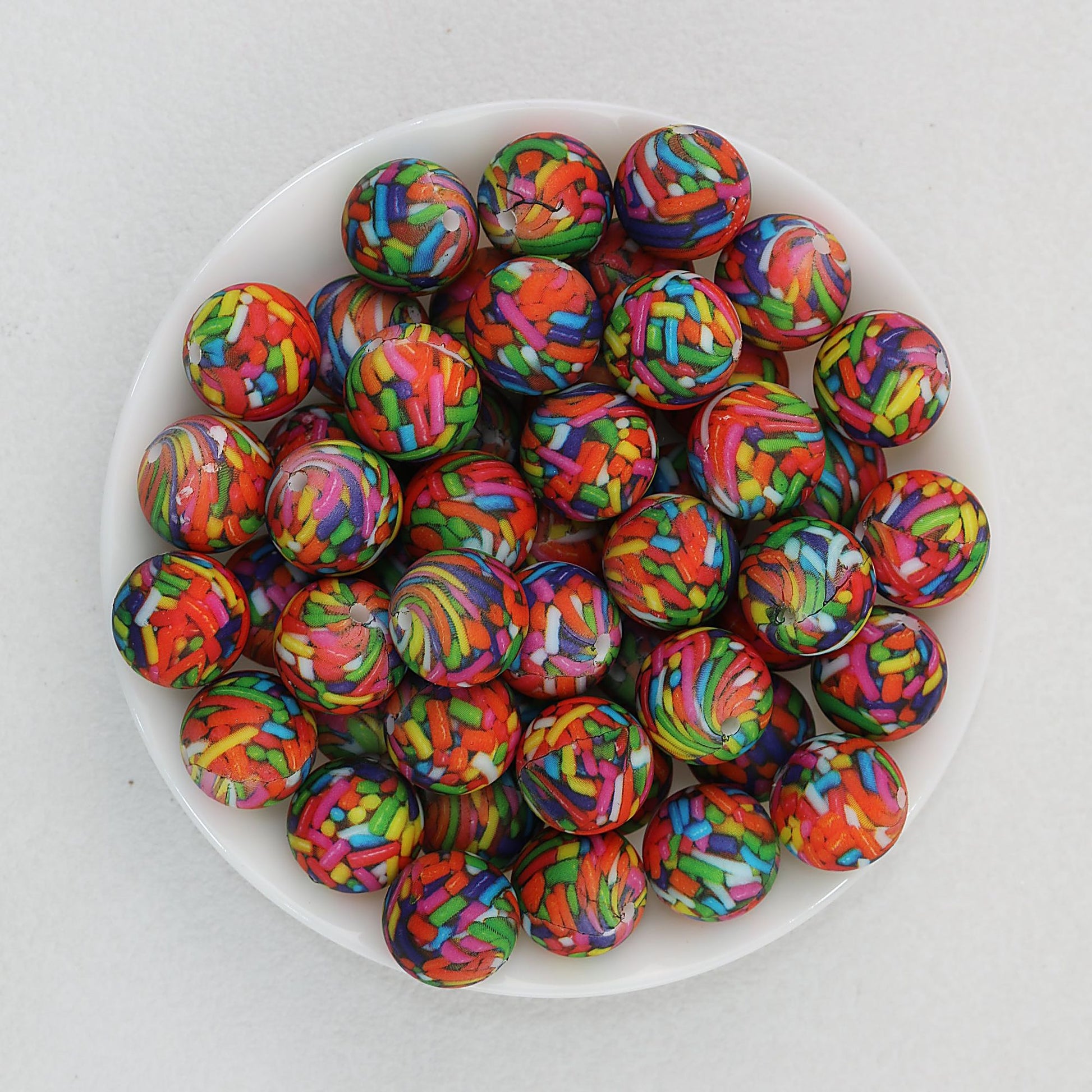 15mm Patterned Printed Silicone Round Beads Bright Colors 50pcs - Book Wall