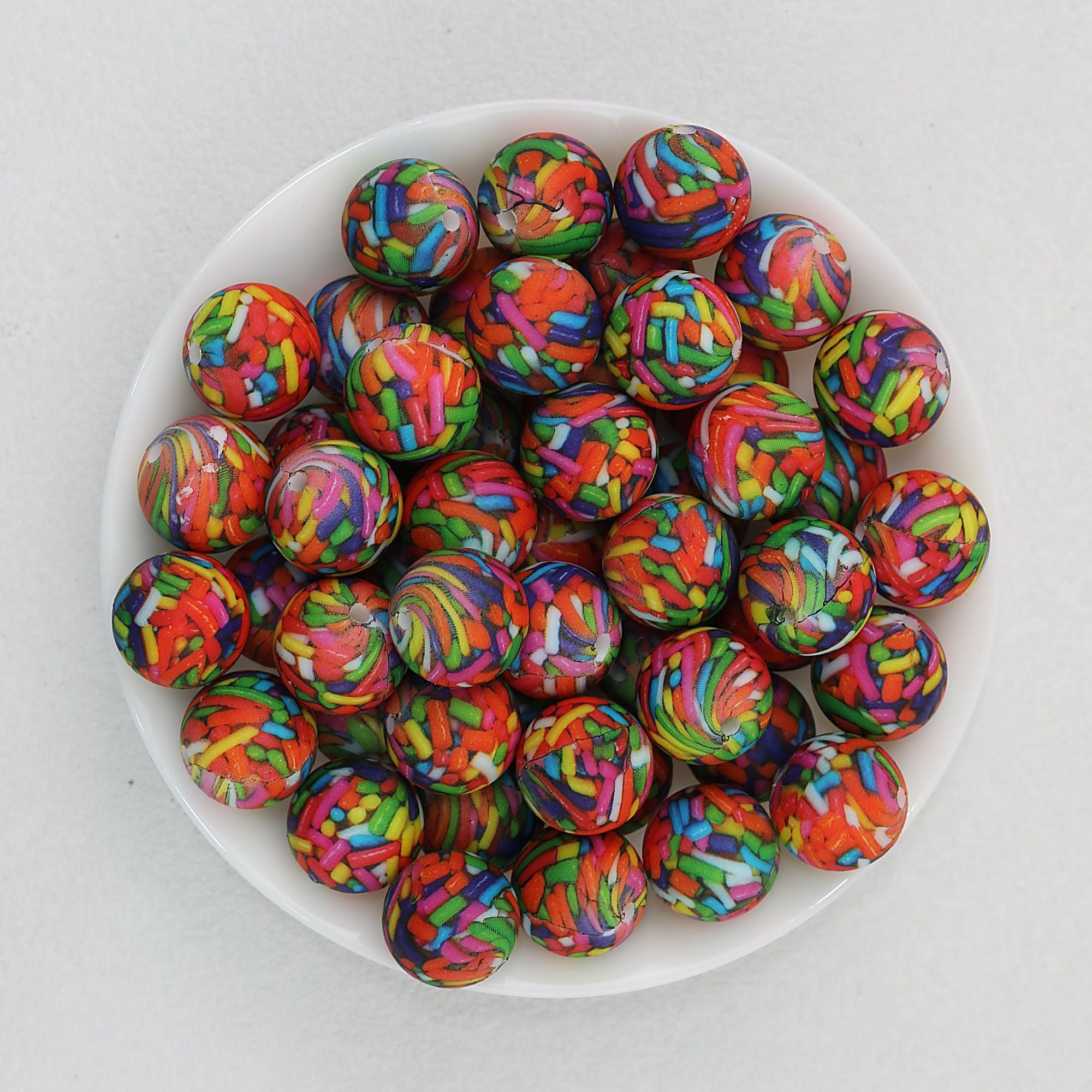 15mm Patterned Printed Silicone Round Beads Bright Colors 50pcs - Book Wall