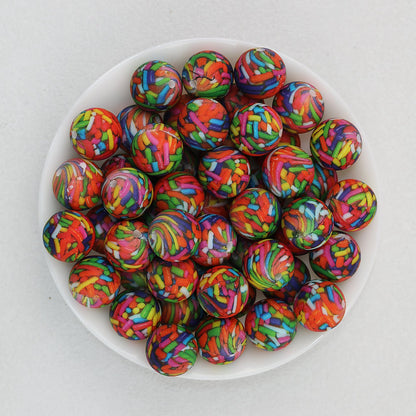 15mm Patterned Printed Silicone Round Beads Bright Colors 50pcs - Book Wall