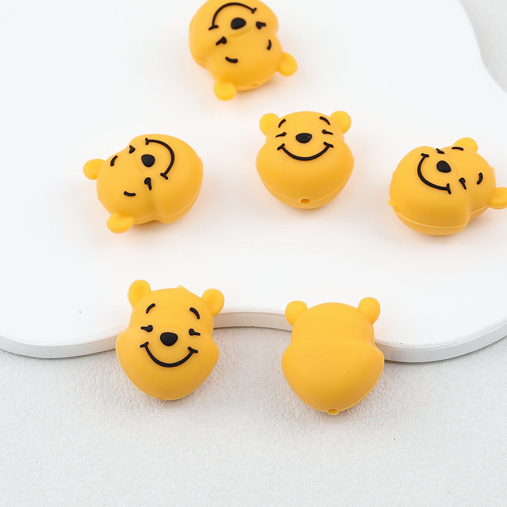 Cute Bear Head 3D Silicone Focal Beads Yellow Face 20pcs - Bear