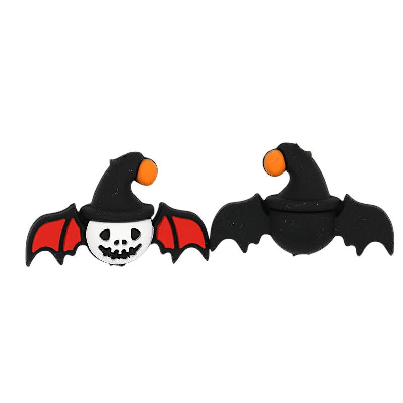 Silicone 3D Focal Beads Halloween Witch Bat Red Wings Skull Faces 20pcs