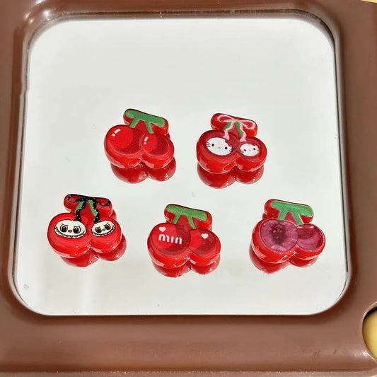 Painted Cherry Acrylic Beads 18mm Baking Labub Kitty Pattern 10pcs