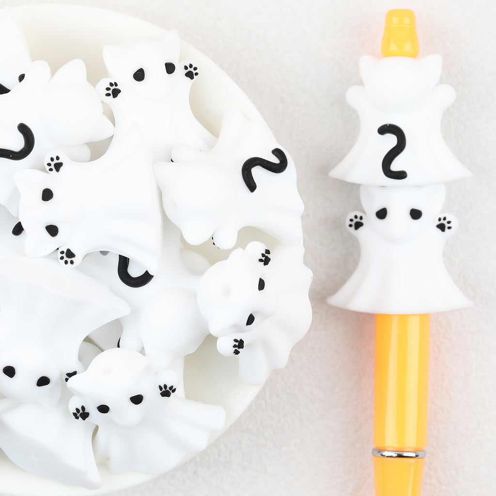 3D Halloween Black Cat Ghost Silicone Focal Beads 20Pcs 