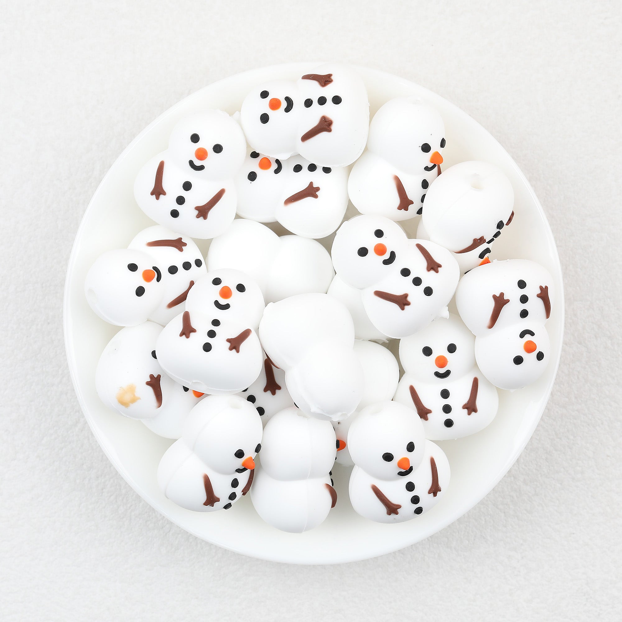 Snowman Christmas 3D Silicone Focal Beads Wholesale, White Orange Noses Brown Arms