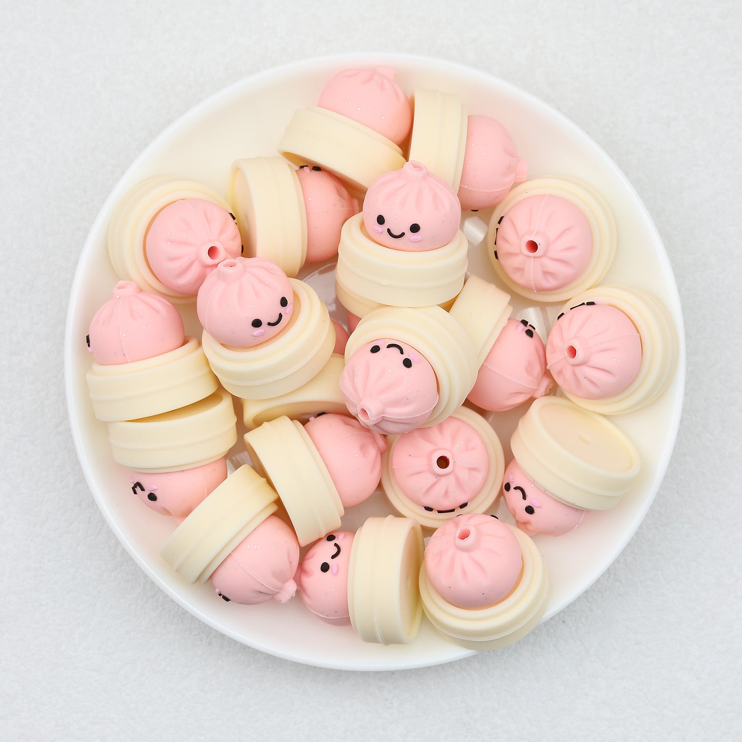 3D Colorful Steamer Glitter Buns Silicone Focal Beads 20pcs 7