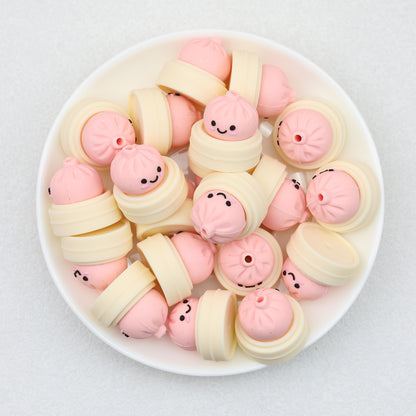 3D Colorful Steamer Glitter Buns Silicone Focal Beads 20pcs 7