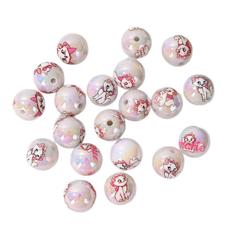 16mm Printed Double Sided Cat Pattern Acrylic Round Beads 20pcs 5