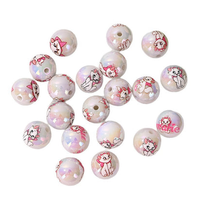 16mm Printed Double Sided Cat Pattern Acrylic Round Beads 20pcs 5