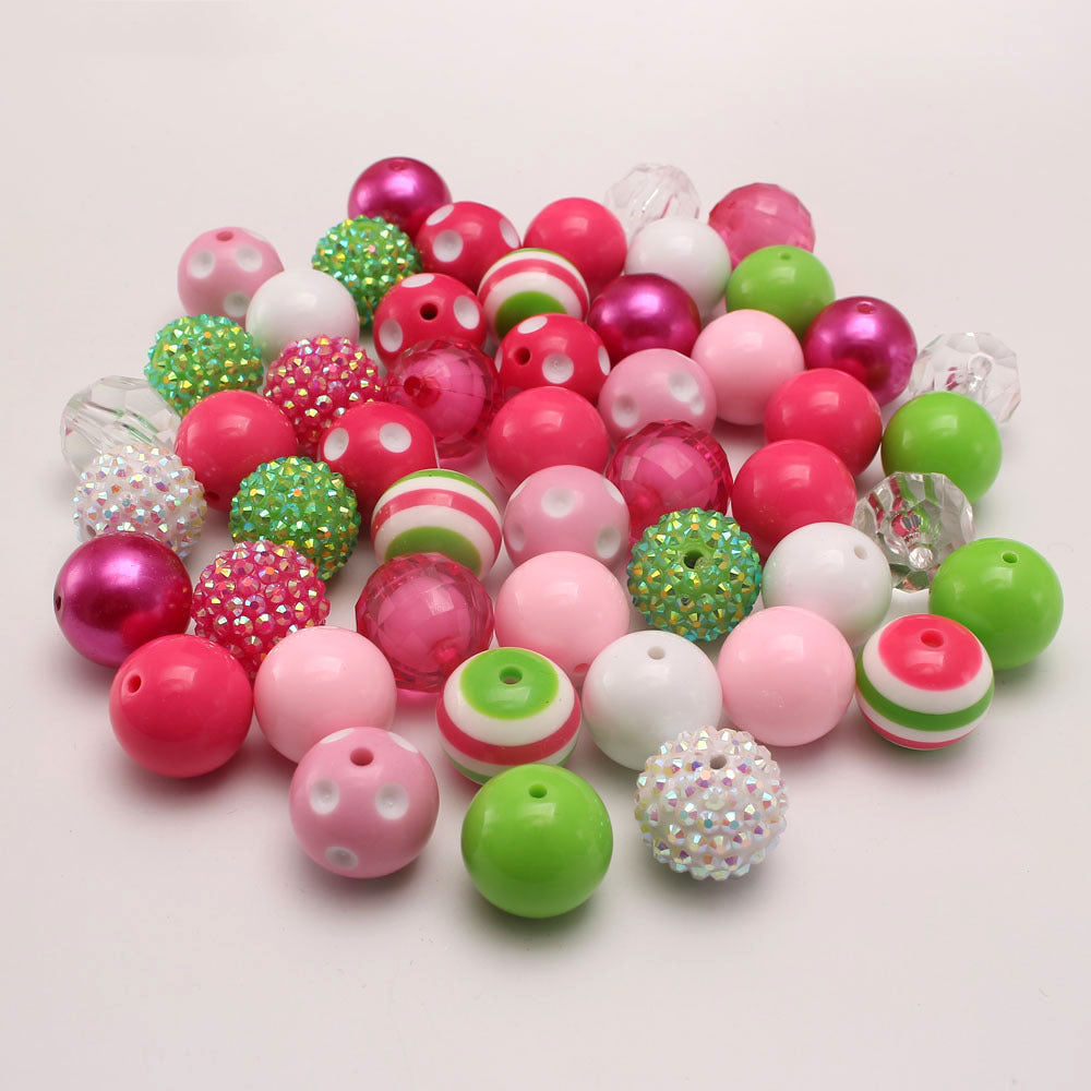 Bubblegum Beads 20mm Green Pink White Rhinestone Chunky Mix 50pcs 3