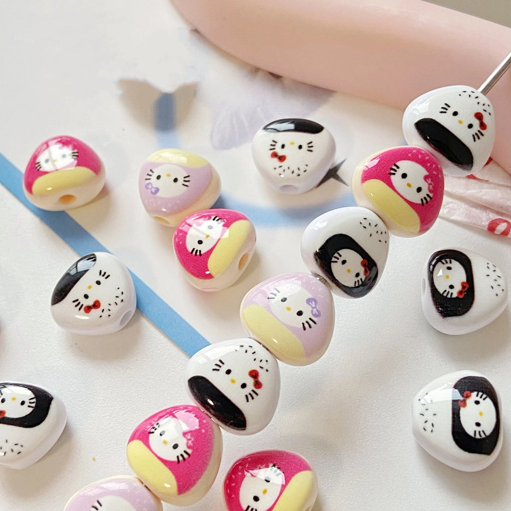 Hello KT Onigiri Acrylic Beads 14mm Painted Glossy 10pcs
