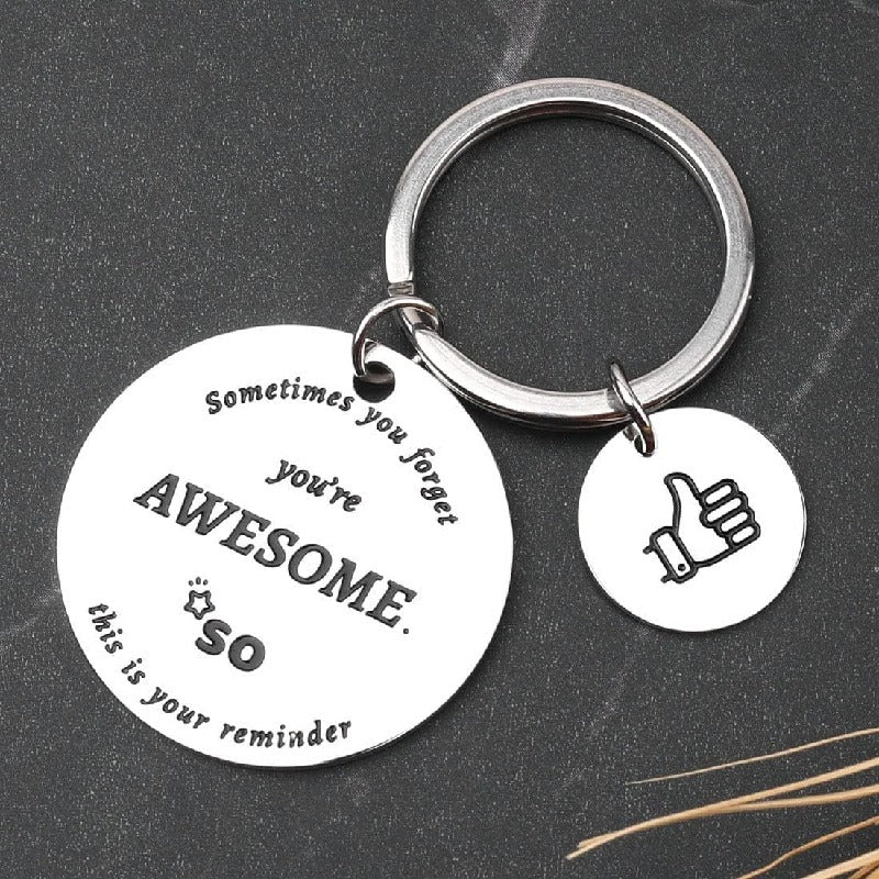 Inspirational Stainless Steel Keychain You Are Awesome Message Thumbs Up Charm 5