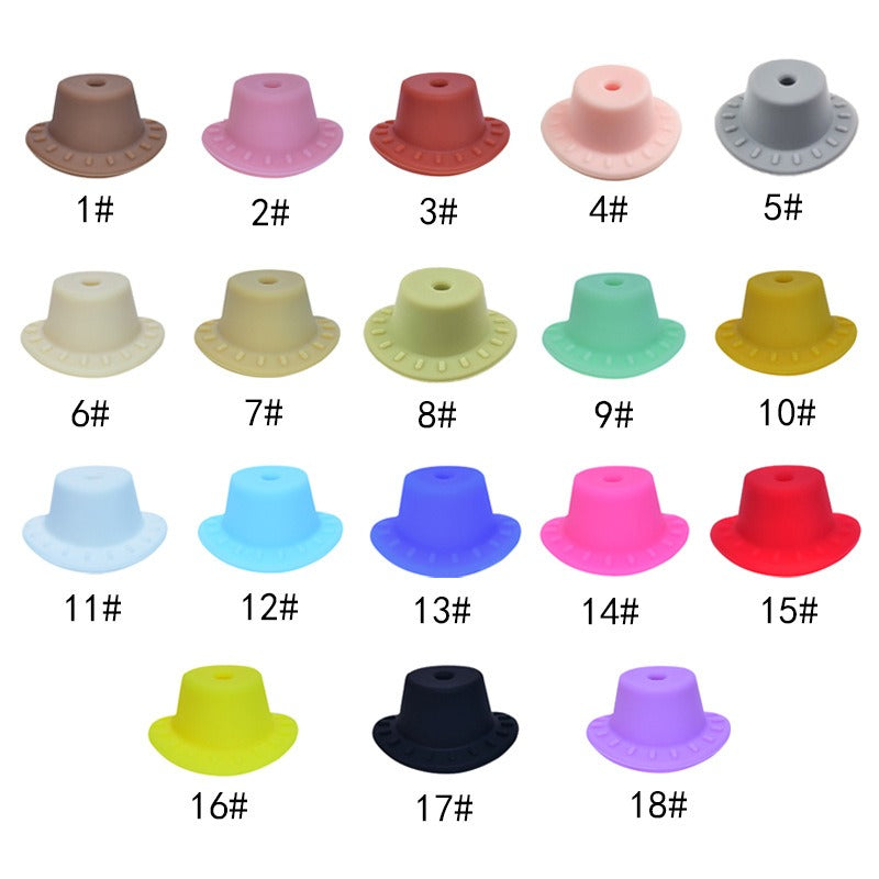Silicone Focal Beads Cowboy Hat Embossed Brim Matte Colors 20pcs