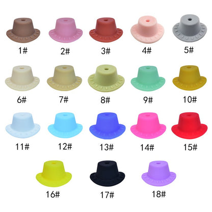 Silicone Focal Beads Cowboy Hat Embossed Brim Matte Colors 20pcs