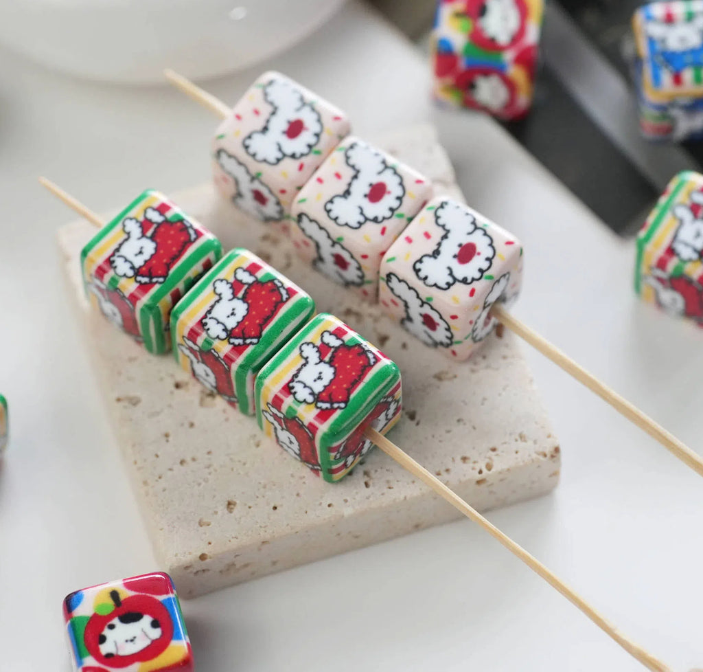 Square Acrylic Beads 13.5mm Cheerful Puppy Printed 10pcs 2