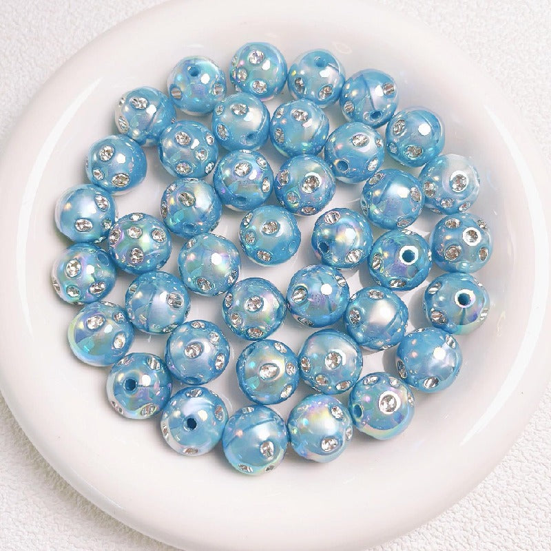 Diamond Round Acrylic Beads 16mm Glossy Faceted Mixed Colors 10pcs 8