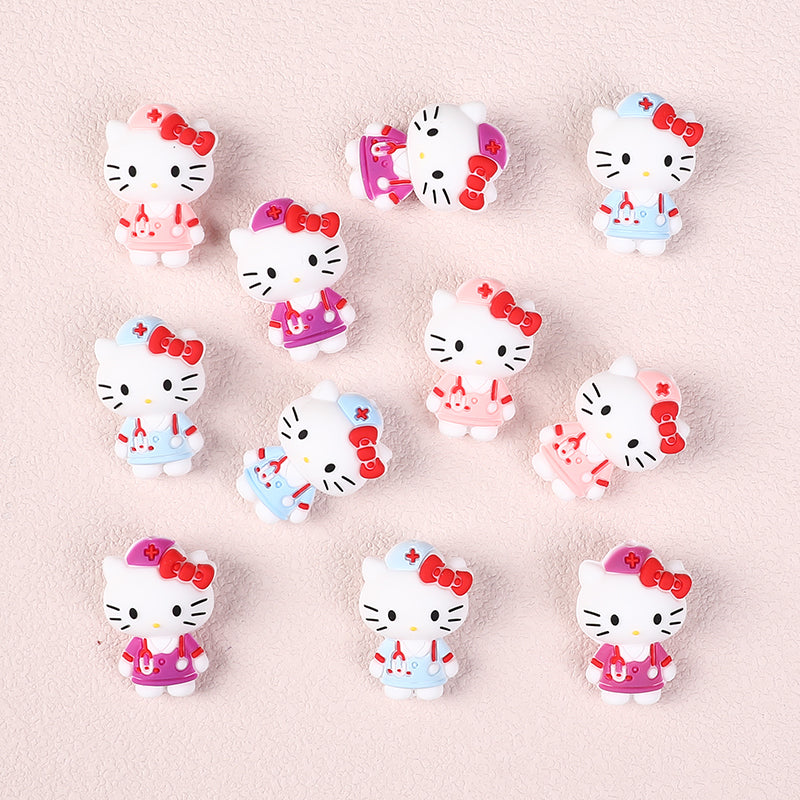 Silicone 3D Focal Beads Nurse Cat Wearing Nurse Hat 20pcs 5