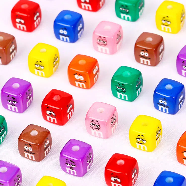Square Acrylic Beads 14mm M&M Emoji Printed Glossy 10pcs
