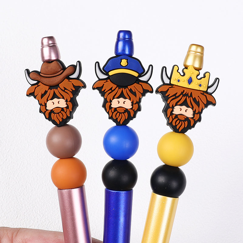 Silicone Focal Beads Highland Cattle Wearing Police Hat Crown 20pcs 13