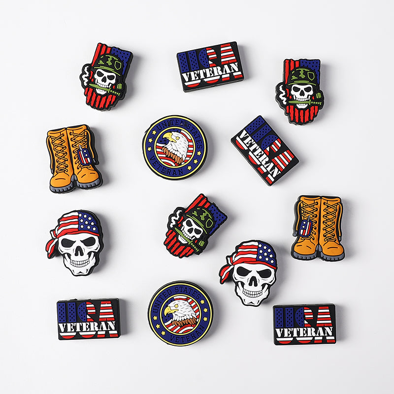 Silicone Focal Beads USA Veterans USA Skeleton Flag Front View 20Pcs 4