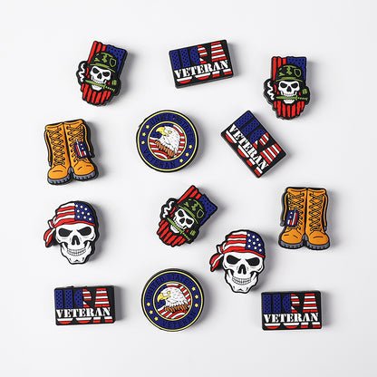 Silicone Focal Beads USA Veterans USA Skeleton Flag Front View 20Pcs 4