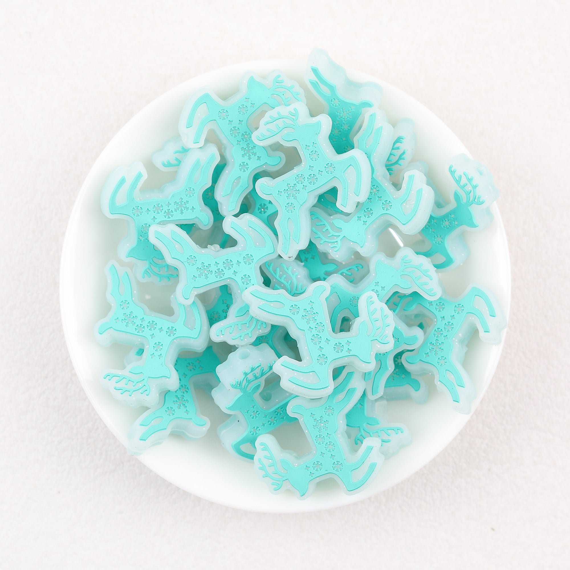 Christmas Reindeer Silicone Focal Beads Wholesale, Blue Snowflake Design