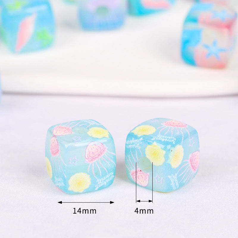 Jelly Texture Square Acrylic Beads 14mm Marine Series 10pcs 2