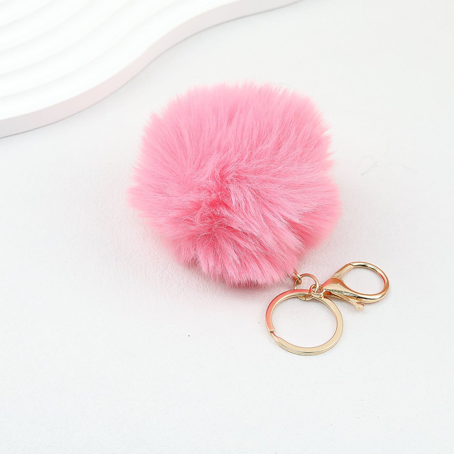 Pom Pom Keychain Fluffy Imitation Rex Rabbit Fur Ball 8cm With Lobster Clasp - 19# deep pink