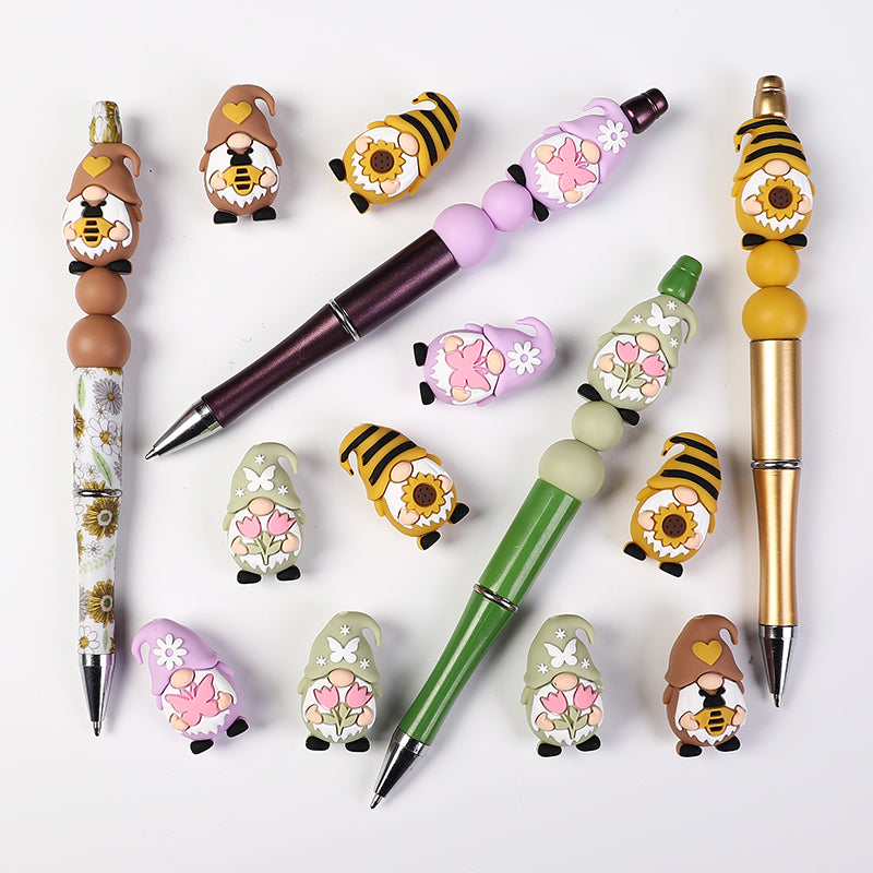 Silicone 3D Focal Beads Spring Dwarf Holding Bee Heart 20pcs 8
