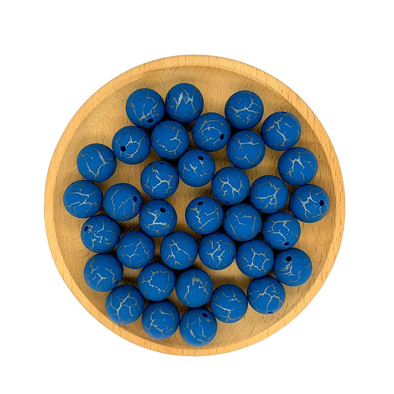15mm Silicone Beads Crackle Printed Multi Color 50pcs 17