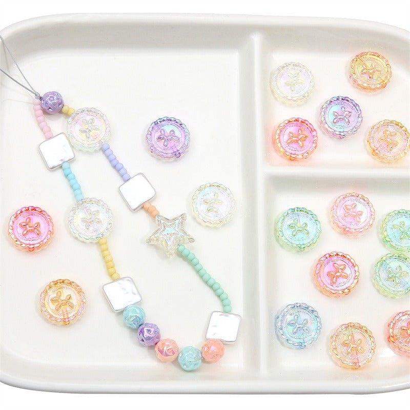 Flat Round Acrylic Beads 23mm Iridescent Puppy Wreath Design 8pcs 4