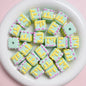 Hand Painted Cube Acrylic Beads 16mm Cream Dripping Icing 5pcs 8