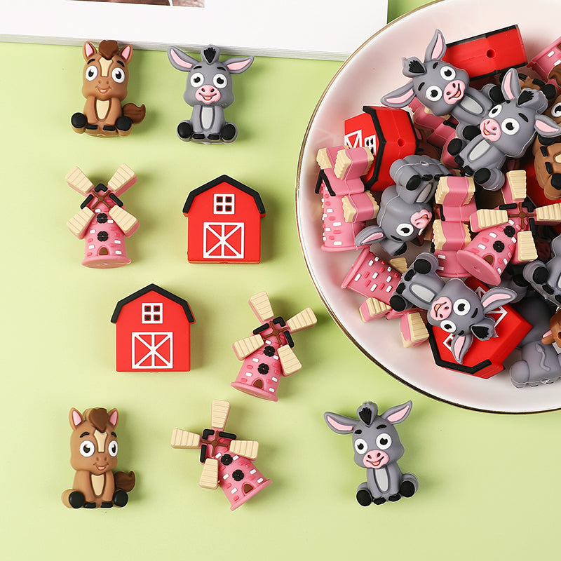 Silicone 3D Focal Beads Farm Animal Donkey Tuft of Hair 20pcs