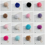 Pom Pom Keychain Plush Violet Faux Fur Ball Gold Ring 8cm