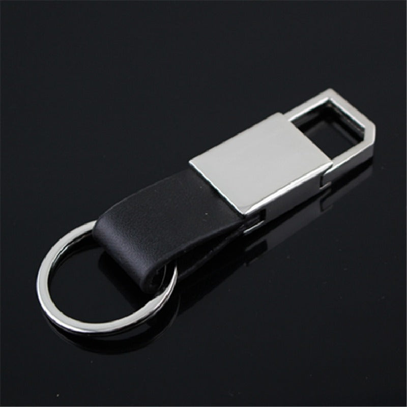 Leather Bevel Pull Ring Keychain Black PU Leather Minimalist Design 3