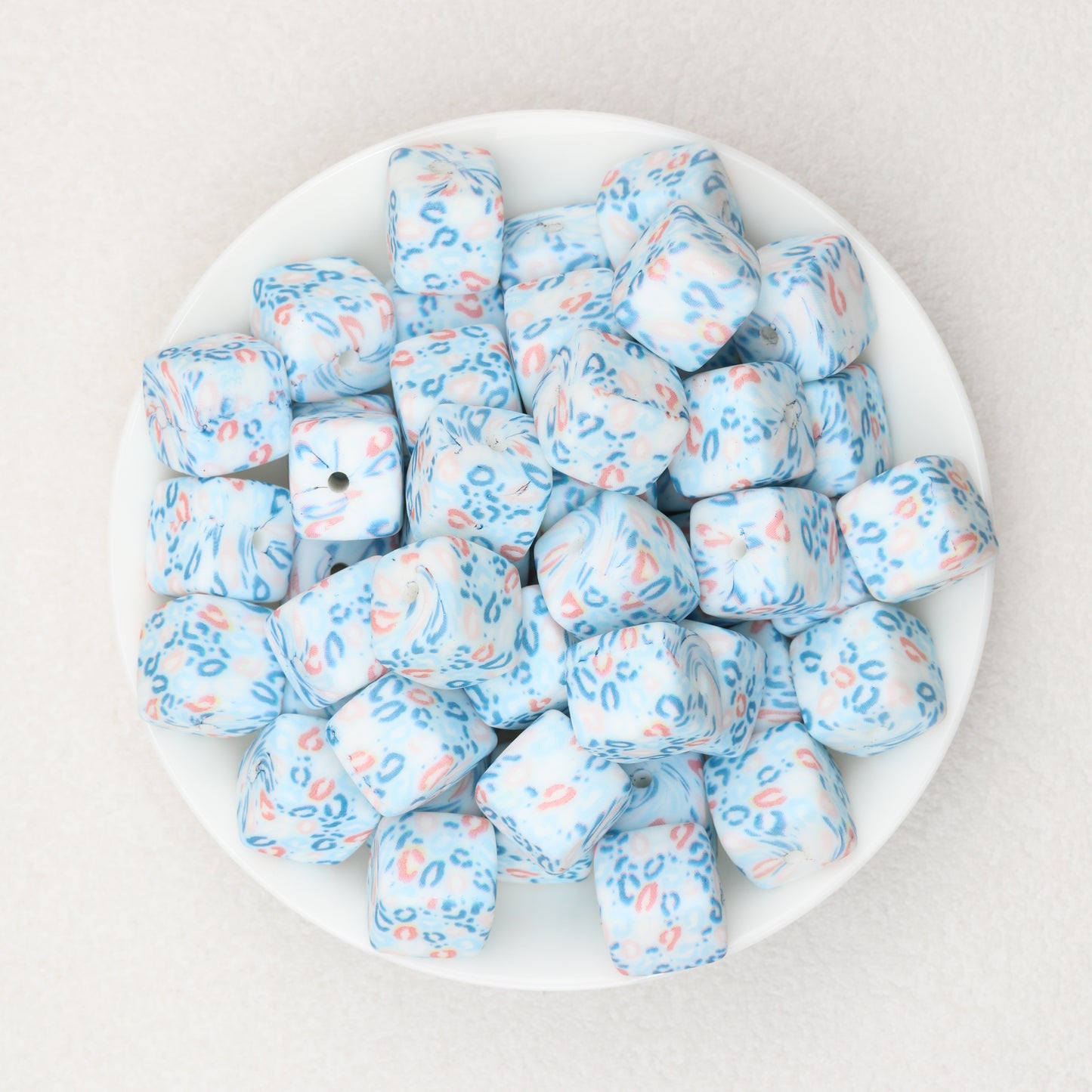 Floral Pattern 13.5mm Square Silicone Beads Printed Design 50pcs 5