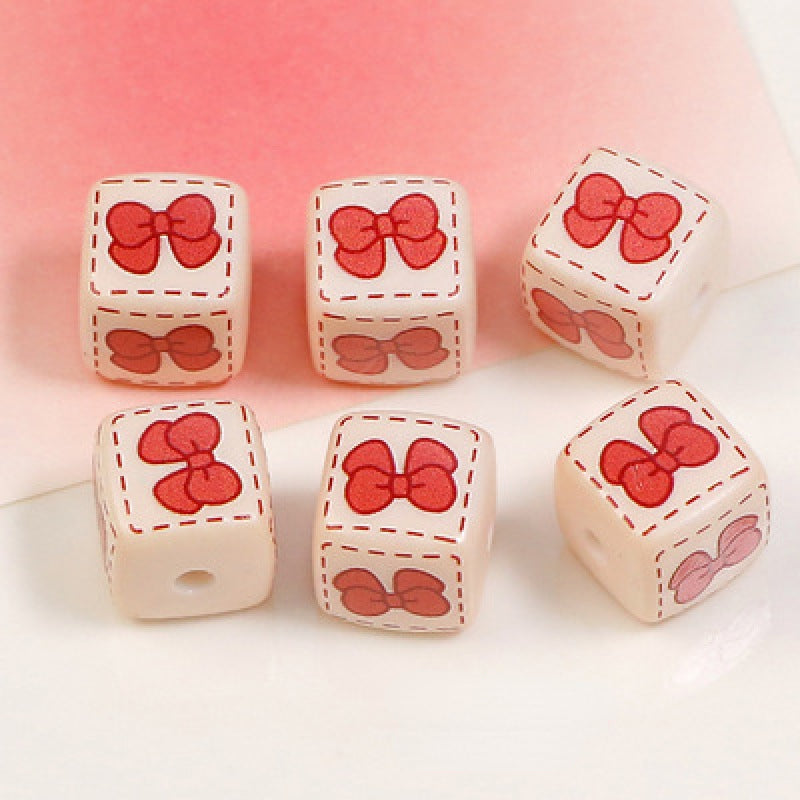 Heart Flower Square Acrylic Beads 14mm Colorful Pattern 10pcs 14