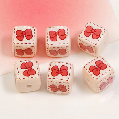Heart Flower Square Acrylic Beads 14mm Colorful Pattern 10pcs 14