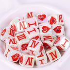 Plated Heart Pattern Acrylic Square Beads 16mm Glossy White Red 10pcs 3