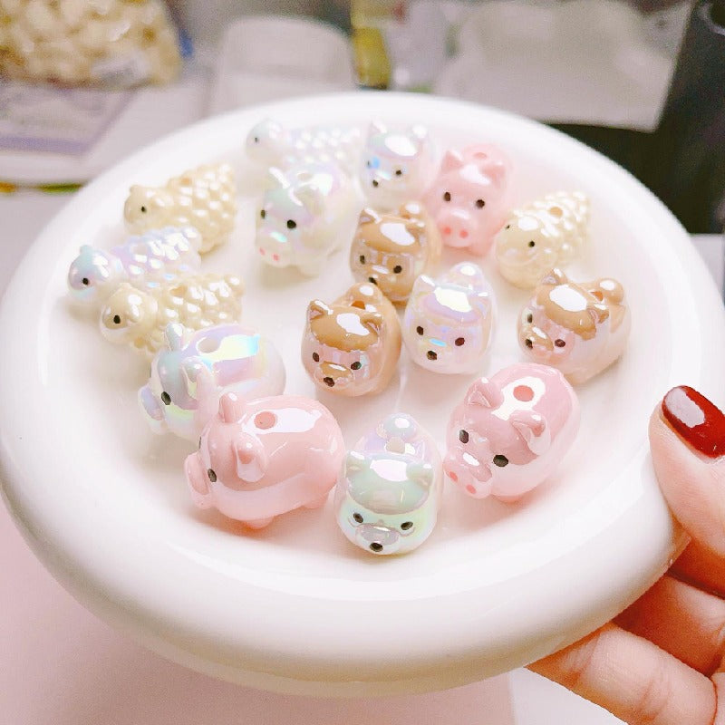 Glossy Dog Sheep Acrylic Beads 25mm Pastel Colors 2pcs