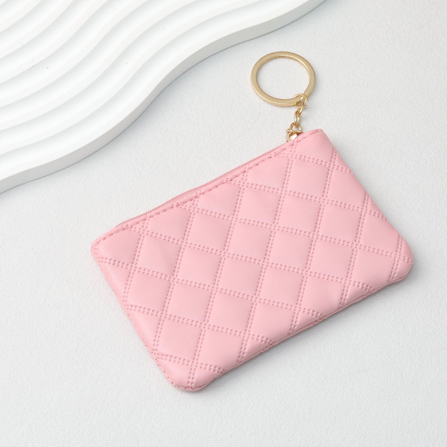 Wallet Keychain Coin Purse Plaid Simple Solid Color